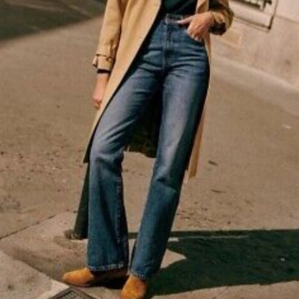 Sezane Serge Trousers Blue Jeans Denim Foncé - Size 40 / Size 8 *Has Hole*